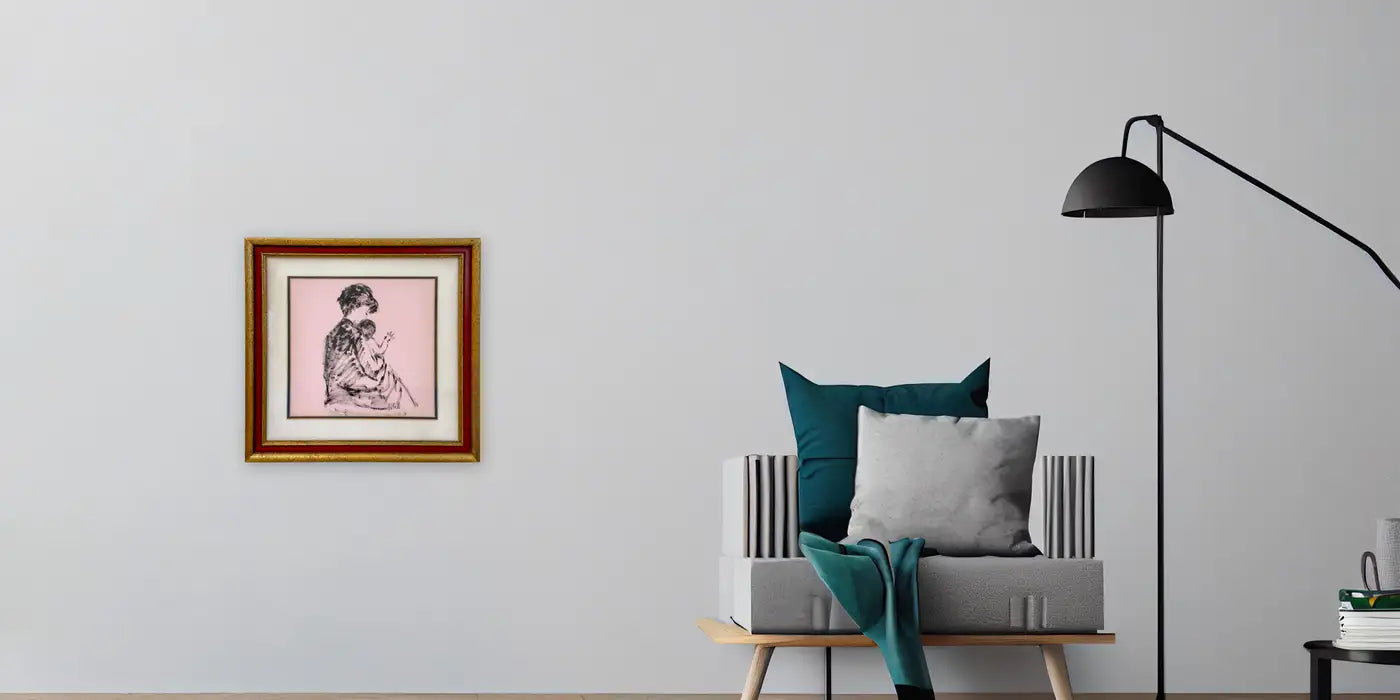 A Woman Holding a Child Lithograph, Signed & Framed