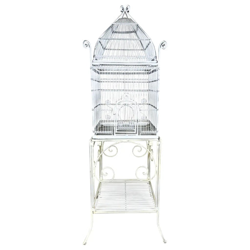 Large Victorian Style Wire Frame White Birdcage with a Shelf, 2 Pieces