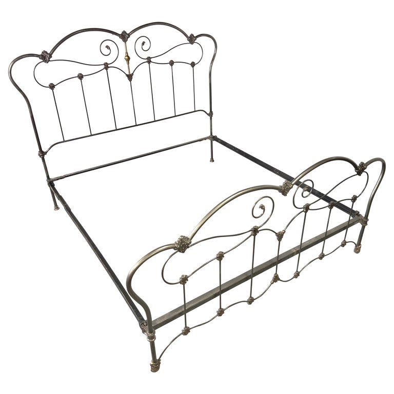 Antique Victorian Style Wrought Iron & Brass King Size Bed Frame