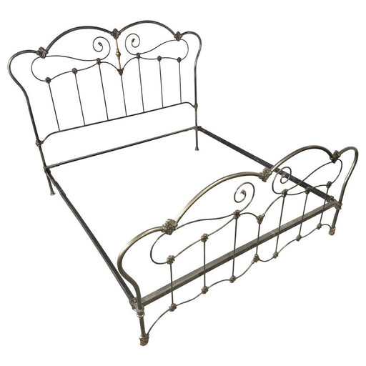 Antique Victorian Style Wrought Iron & Brass King Size Bed Frame