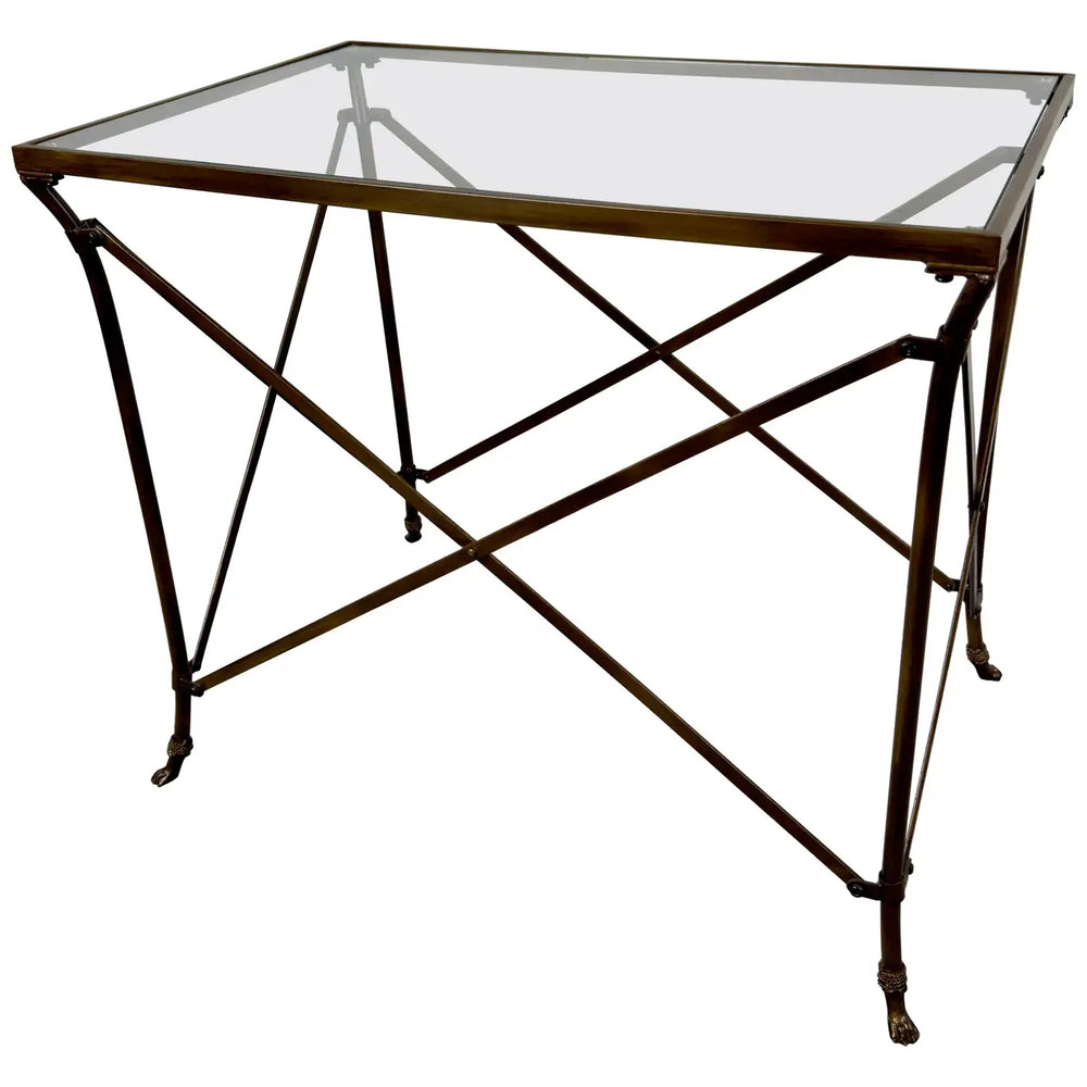 Neoclassical Empire Style Rectangular Bronze Side Serving Table with Glass Top