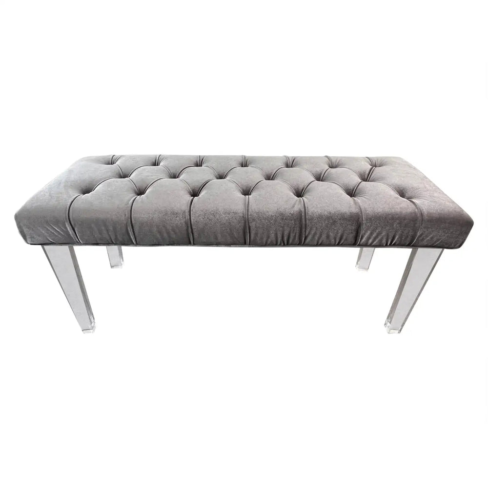 Mid Century Modern Style Grey Velvet Tufted Upholstery & Lucite Legs Bunch