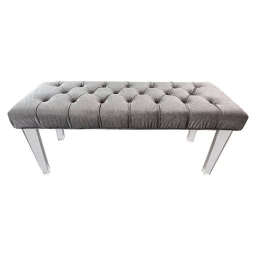 Mid Century Modern Style Grey Velvet Tufted Upholstery & Lucite Legs Bunch