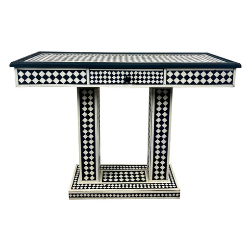 Art Deco Style Black & White Resin Console Table in Diamond Pattern
