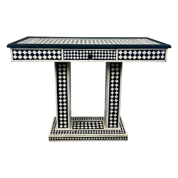 Art Deco Style Black & White Resin Console Table in Diamond Pattern