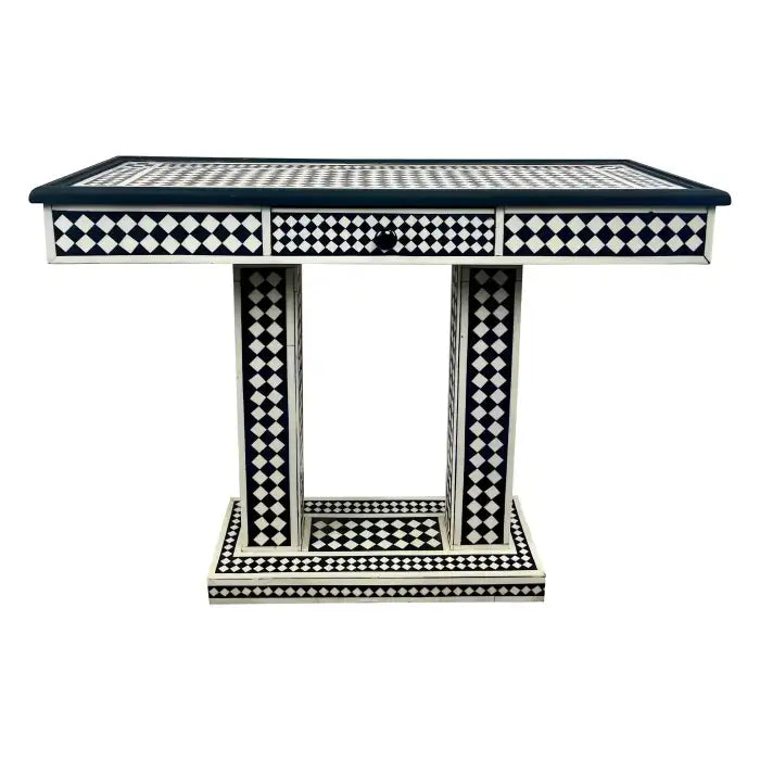 Art Deco Style Black & White Resin in Diamond design Mirror & Console, Set of 2