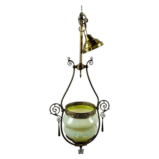Art Nouveau Opaline Glass & Bronze Chandelier or Pendant