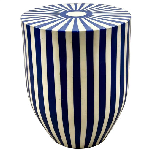 Art Deco Style Blue & White Resin Cylindrical Side, End Table or Stool