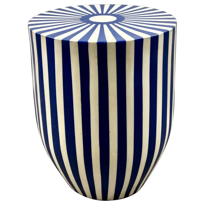 Art Deco Style Blue & White Resin Cylindrical Side, End Table or Stool