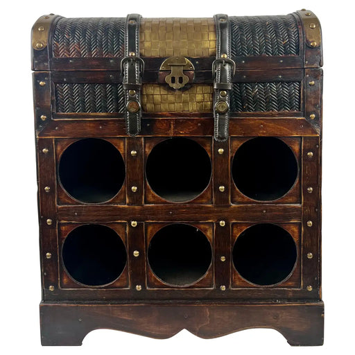 Vintage Rustic Style Treasure Chest Rattan & Wood Portable Wine Rack