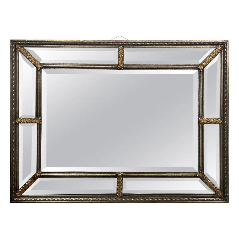Hollywood Regency Style Beveled Multi-Panel Mirror with Rope & Gilt Leaf Design