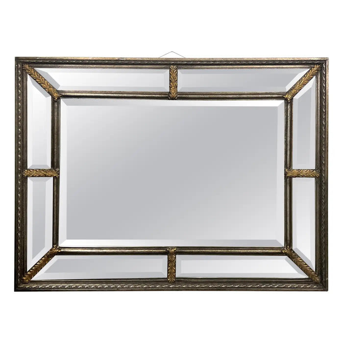 Hollywood Regency Style Beveled Multi-Panel Mirror with Rope & Gilt Leaf Design