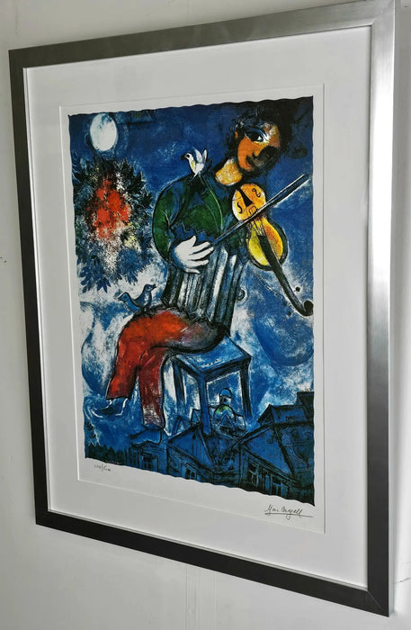 Marc Chagall Serigraph 'Blue Violinist', Facsimile Signed, Numbered and Framed