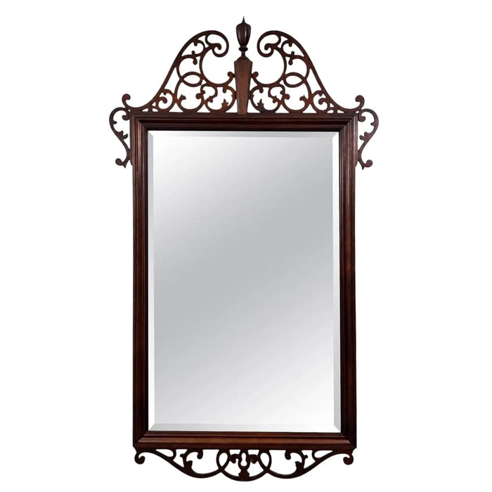 Baker Georgian Chippendale Carved Mahogany Wall Mantel Mirror Fretwork Crest