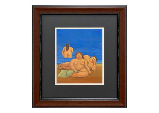 Fernando Botero Watercolor Painting, Man & Women at the Beach, Signed & Framed