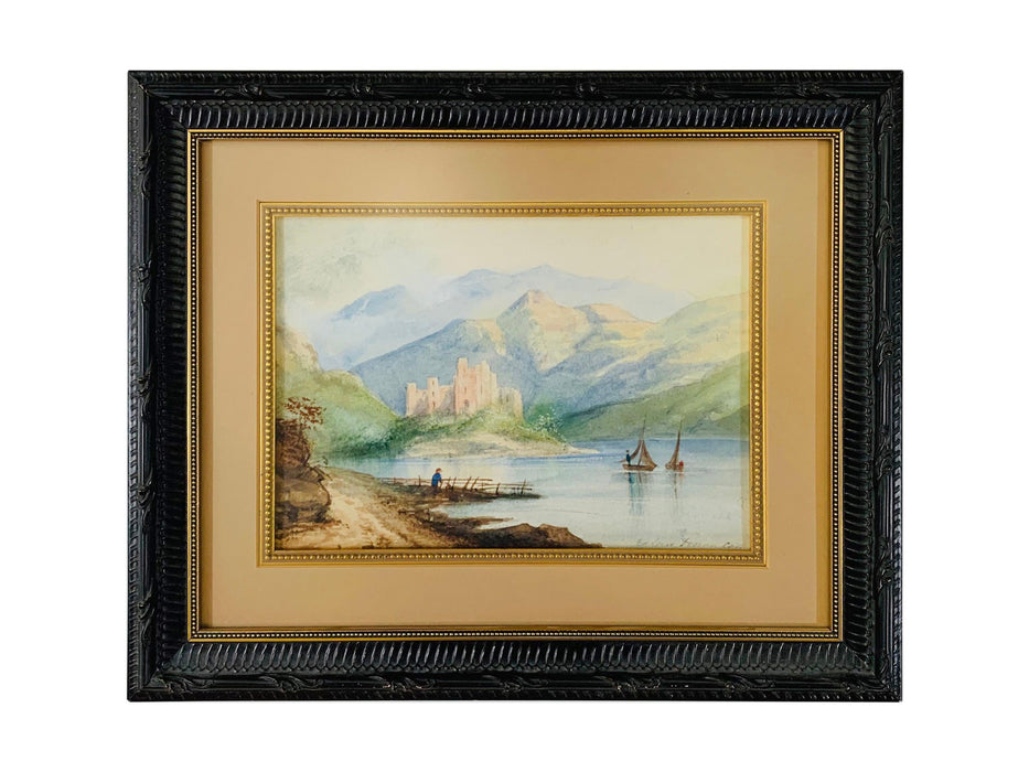 Landscape Lake and Castle Print Signed by Artist and Framed
