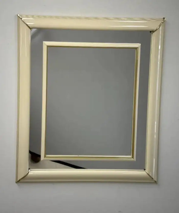 Karl Springer Style Mid-Century Modern Lacquered Beige Frame Wall Mirror