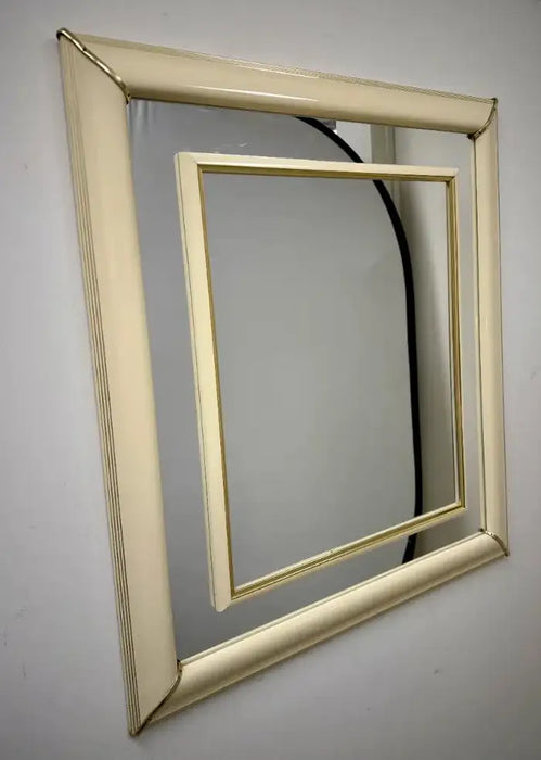 Karl Springer Style Mid-Century Modern Lacquered Beige Frame Wall Mirror