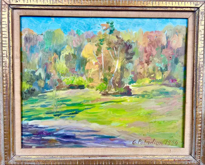 Girair Poladian Signed 1994 Landscape Oil Painting in Ornate Gilt Frame 1994