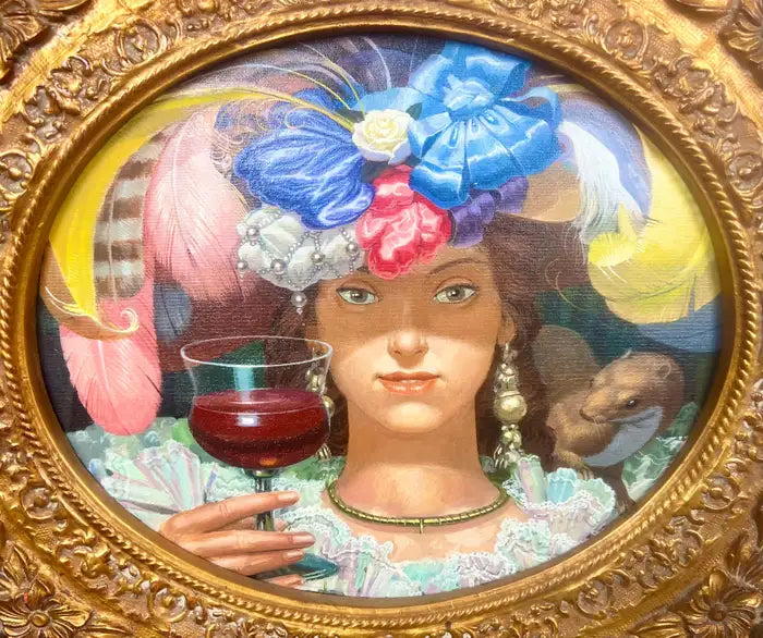 Romantic Belle Époque Portrait of a Lady in Gilded Rococo Frame Print on Canvas 1990's