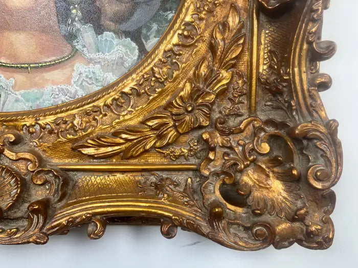 Romantic Belle Époque Portrait of a Lady in Gilded Rococo Frame Print on Canvas 1990's
