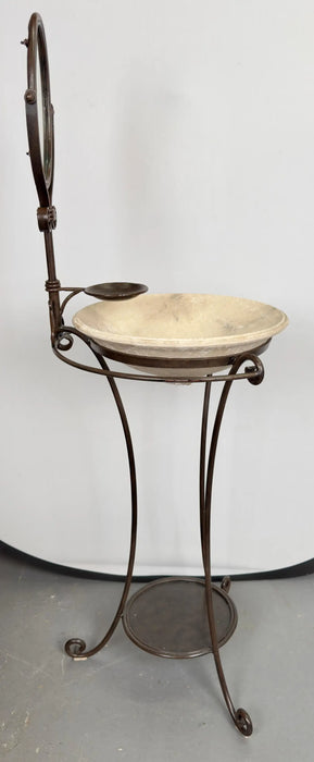 English Victorian Wrought Iron Wash Stand with Oval Mirror, Basin and Pitcher