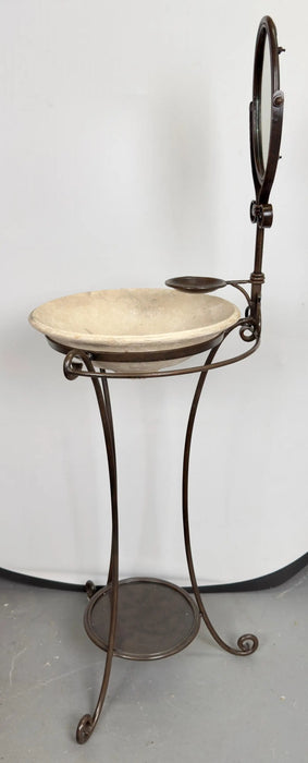 English Victorian Wrought Iron Wash Stand with Oval Mirror, Basin and Pitcher