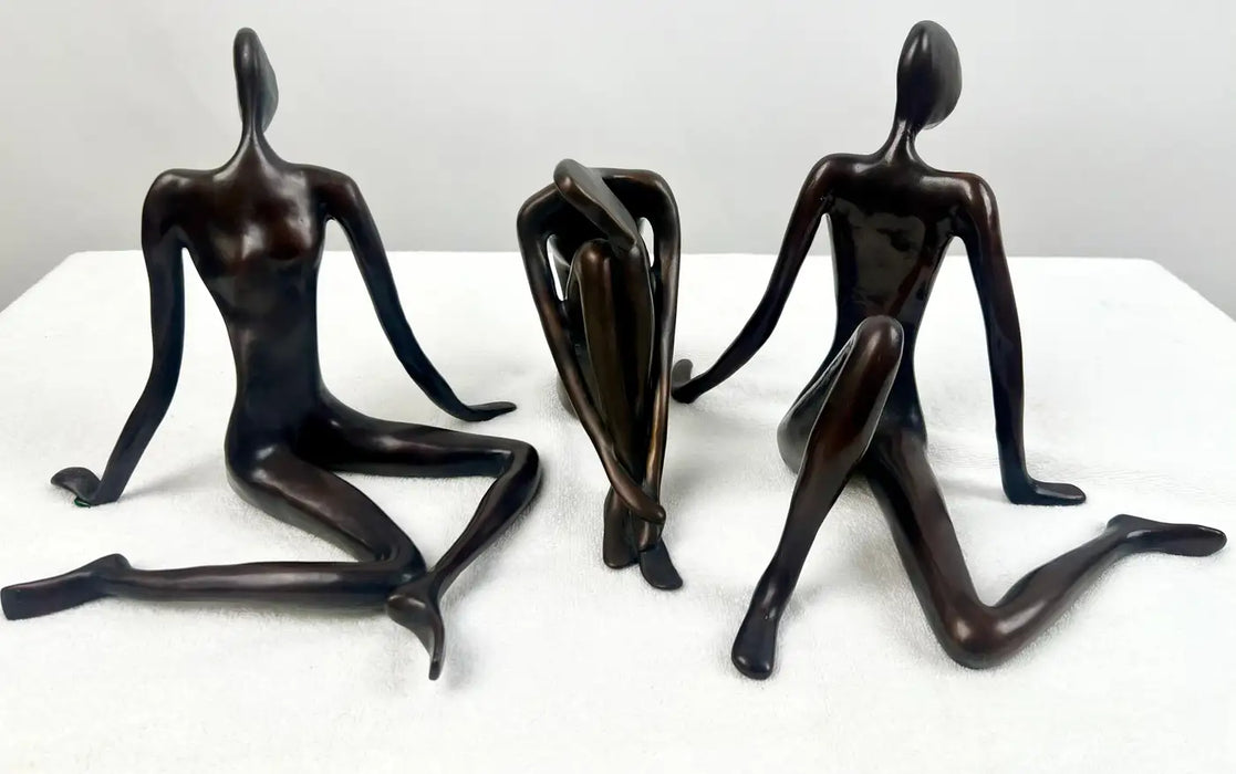 Modernist Figural Limited Edition Bronze Sculpture, Set of 3, Signed & Numbered 1980's