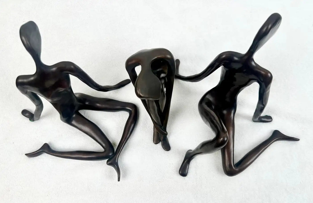 Modernist Figural Limited Edition Bronze Sculpture, Set of 3, Signed & Numbered 1980's