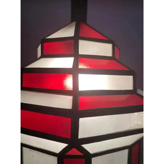 Art Deco-Style White Milk & Red Glass & Bronze Chandelier, Pendant or Lantern