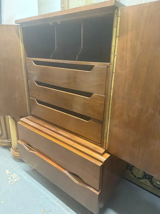 Mid-Century Modern American of Martinsville Walnut High Boy Dresser or Armoire