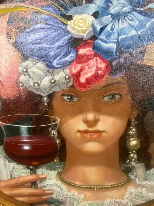 Romantic Belle Époque Portrait of a Lady in Gilded Rococo Frame Print on Canvas 1990's