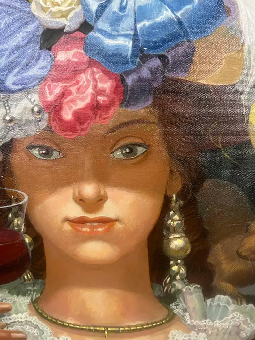 Romantic Belle Époque Portrait of a Lady in Gilded Rococo Frame Print on Canvas 1990's