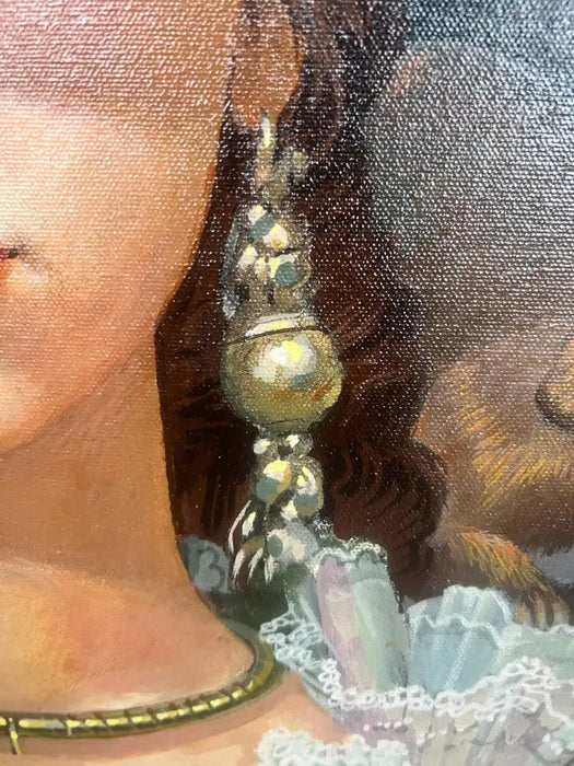 Romantic Belle Époque Portrait of a Lady in Gilded Rococo Frame Print on Canvas 1990's