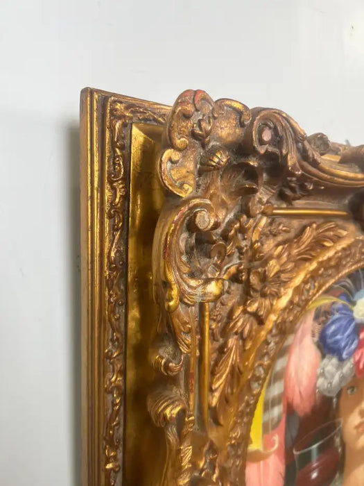Romantic Belle Époque Portrait of a Lady in Gilded Rococo Frame Print on Canvas 1990's