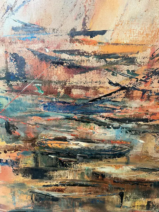 Alice Marcus " Seascape with Sailboats" Oil on Canvas Painting, Framed 1950's