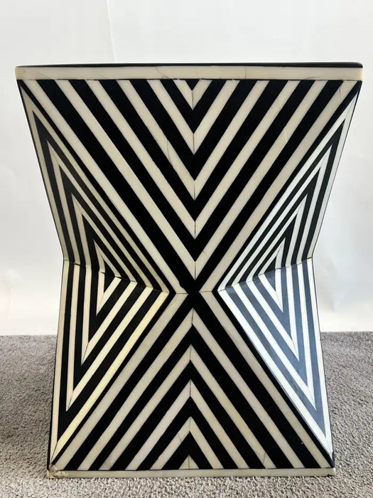 Art Deco Style Black & White Resin Sculptural Side End Table or Stool, a Pair