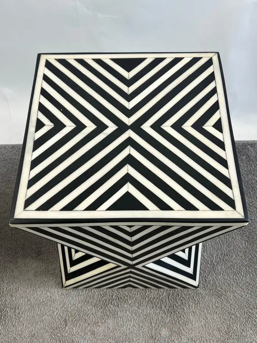 Art Deco Style Black & White Resin Sculptural Side End Table or Stool, a Pair