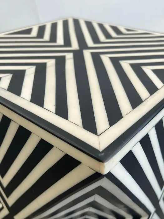 Art Deco Style Black & White Resin Sculptural Side End Table or Stool, a Pair