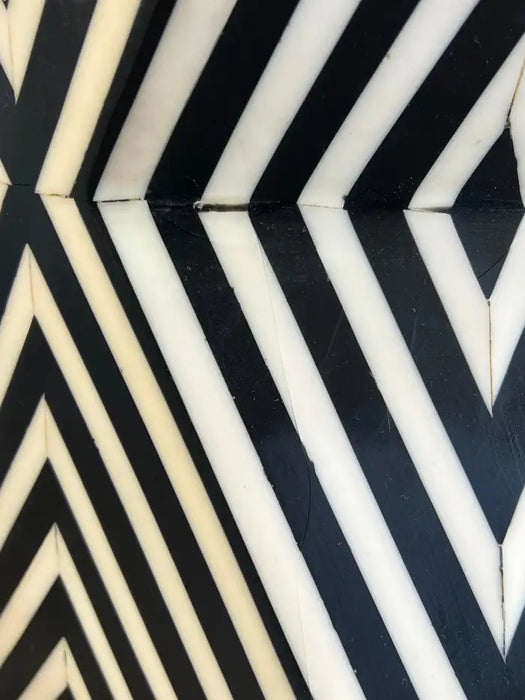 Art Deco Style Black & White Resin Sculptural Side End Table or Stool, a Pair