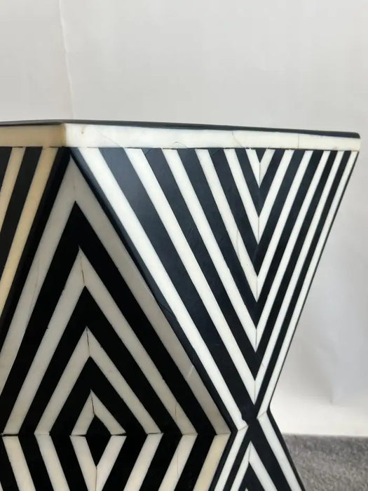 Art Deco Style Black & White Resin Sculptural Side End Table or Stool, a Pair