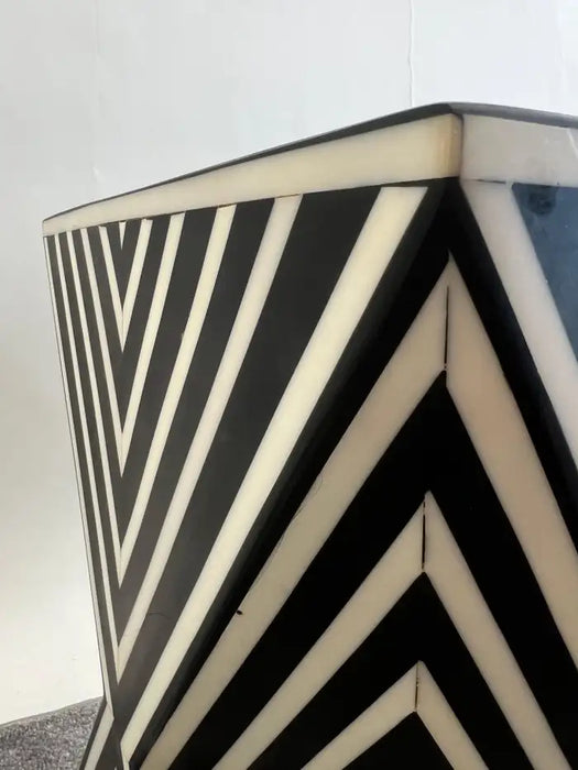 Art Deco Style Black & White Resin Sculptural Side End Table or Stool, a Pair