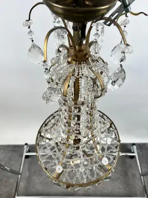 Vintage French Empire Style Gilt Bronze & Tiered Crystal & Beads Chandelier