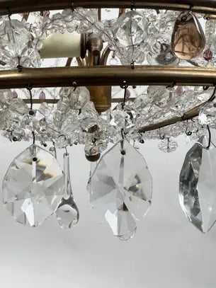 Vintage French Empire Style Gilt Bronze & Tiered Crystal & Beads Chandelier