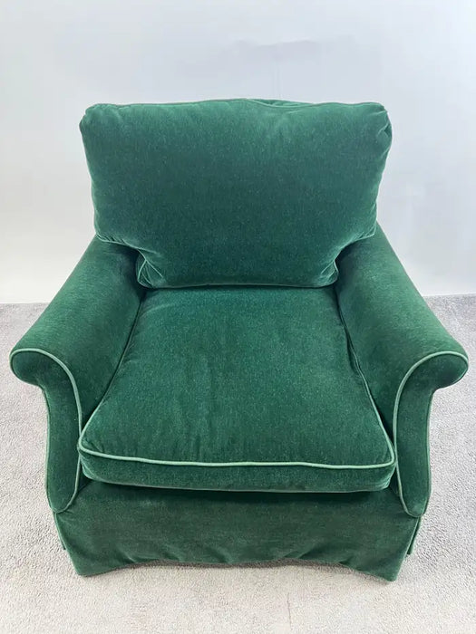 Hollywood Regency Style Custom Overstuffed Emerald Velvet Armchair