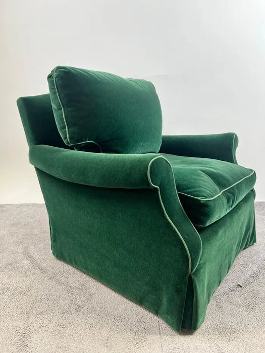 Hollywood Regency Style Custom Overstuffed Emerald Velvet Armchair