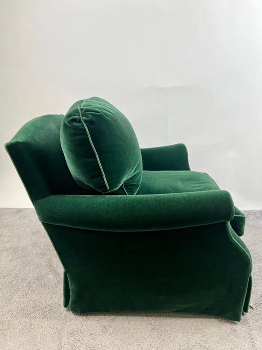 Hollywood Regency Style Custom Overstuffed Emerald Velvet Armchair