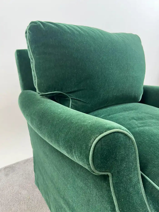 Hollywood Regency Style Custom Overstuffed Emerald Velvet Armchair