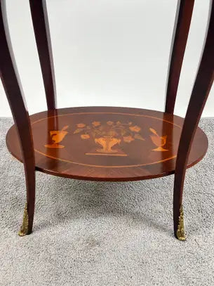 French Baroque Revival Style Oval Marquetry Side or End Table with Ormolu Accent
