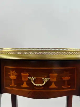 French Baroque Revival Style Oval Marquetry Side or End Table with Ormolu Accent